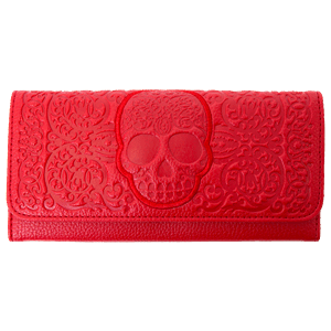 Loungefly Red Lattice Skull Trifold Wallet