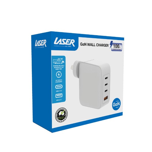 Laser 100W GaN USB-C and USB-A Wall Charger - Packshot 2