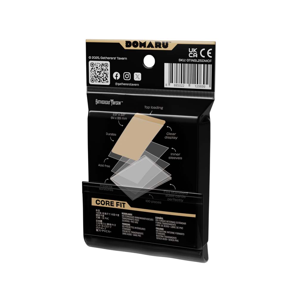 Gatherers' Tavern - Domaru Core Fit Standard Sized Card Sleeve 100ct - Clear - Packshot 2