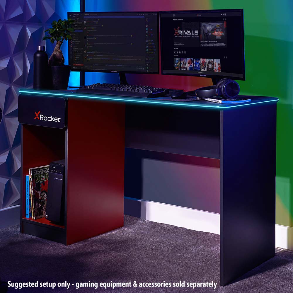 X Rocker Carbon-Tek Desk with Wireless Charging and LED Lights - Black - Packshot 6