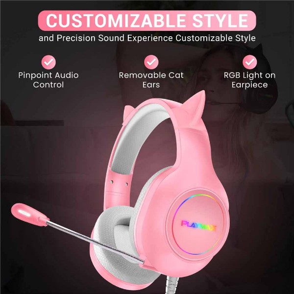 Playmax RGB Cat Ear Gaming Headset Ver. 2 - Pink - Packshot 3