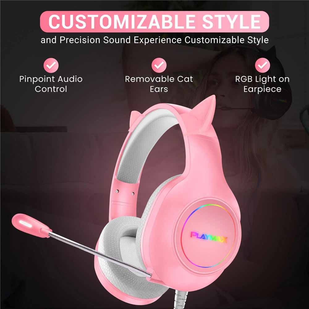 Playmax RGB Cat Ear Gaming Headset Ver. 2 - Pink - Packshot 3