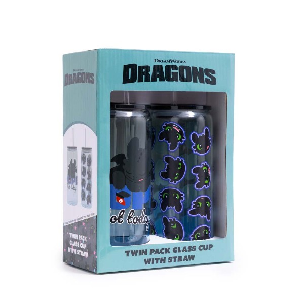 How to Train Your Dragon - Toothless Glass Cup with Straw Twin Pack - Packshot 2