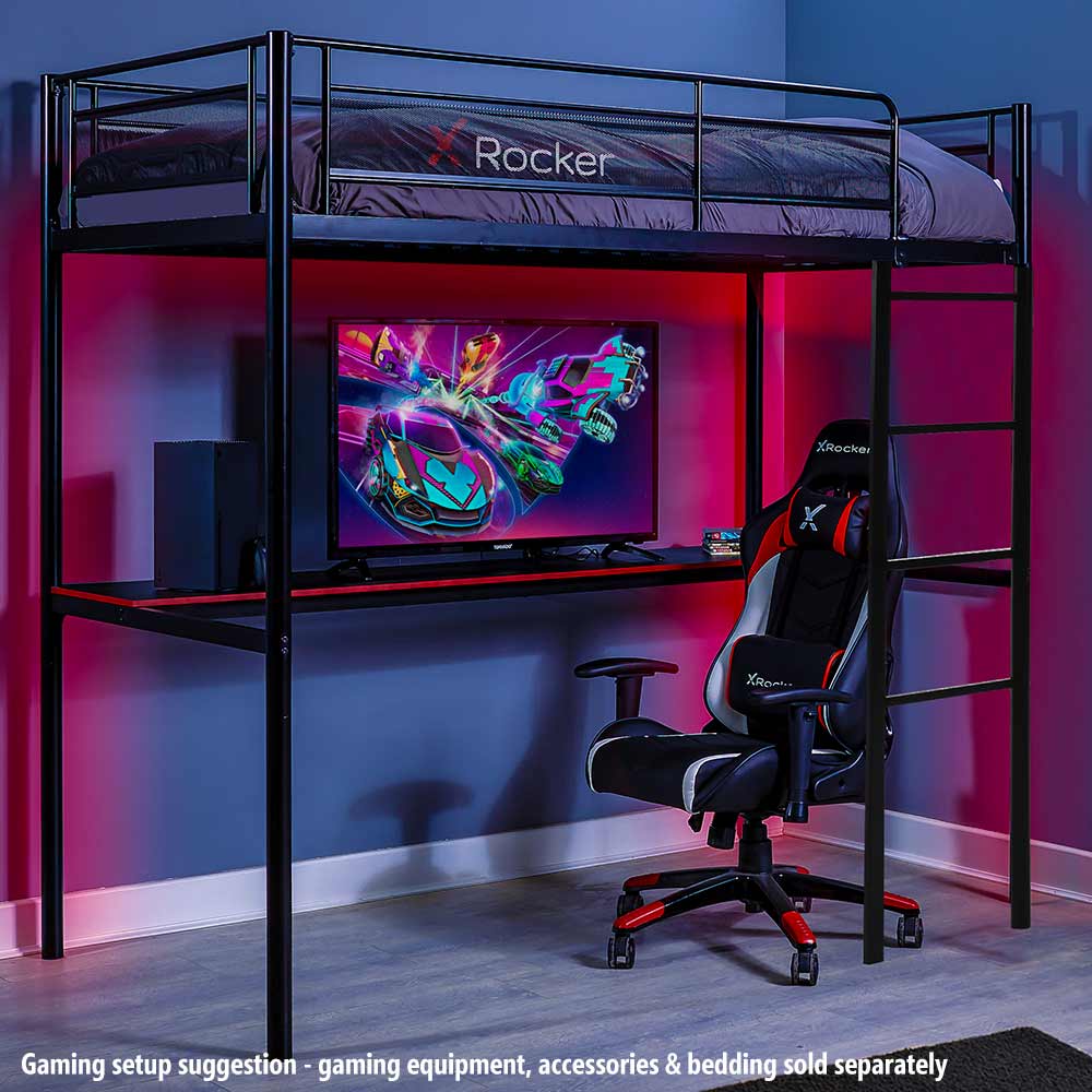 X Rocker HQ High Sleeper Loft Bunk Gaming Bed with Large Desk PC EB
