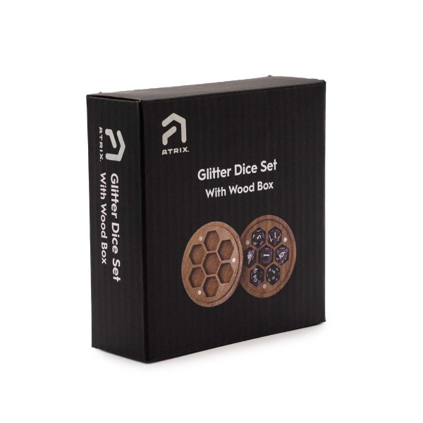 Glitter Dice Set with Wood Box - Purple - Packshot 4