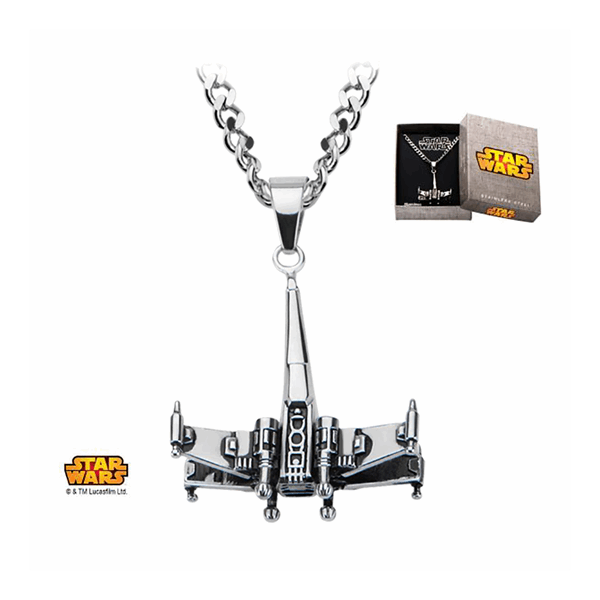 X-WING STAR FIGHTER 3D STAINLESS STEEL PENDANT ON CHAIN NECKLACE STAR WARS