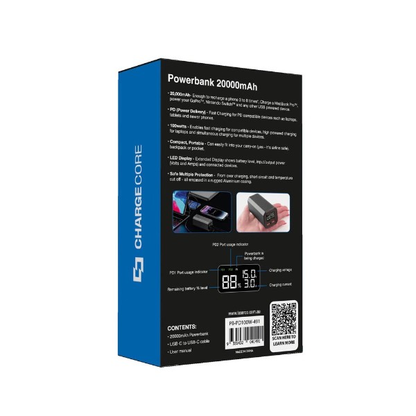 Laser 20,000mAh 100W PD Laptop Power Bank - Black - Packshot 3
