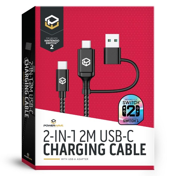 Powerwave - 2-in-1 2M USB-C Charging Cable with USB-A Adapter for Nintendo Switch 2 - Packshot 1