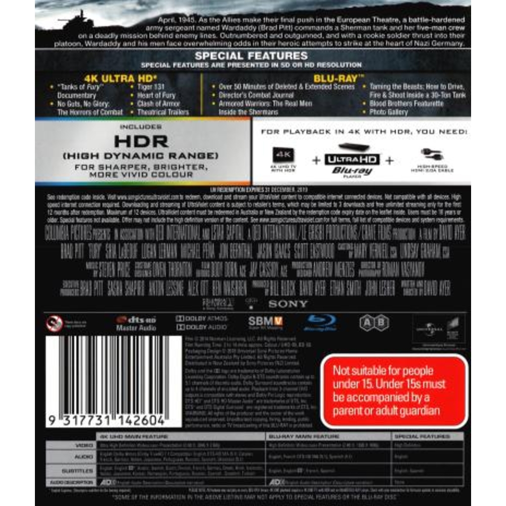 Fury (2014) (4K UHD / Blu-ray) - Packshot 2