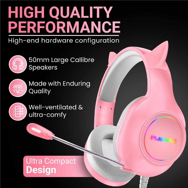 Playmax RGB Cat Ear Gaming Headset Ver. 2 - Pink - Packshot 2