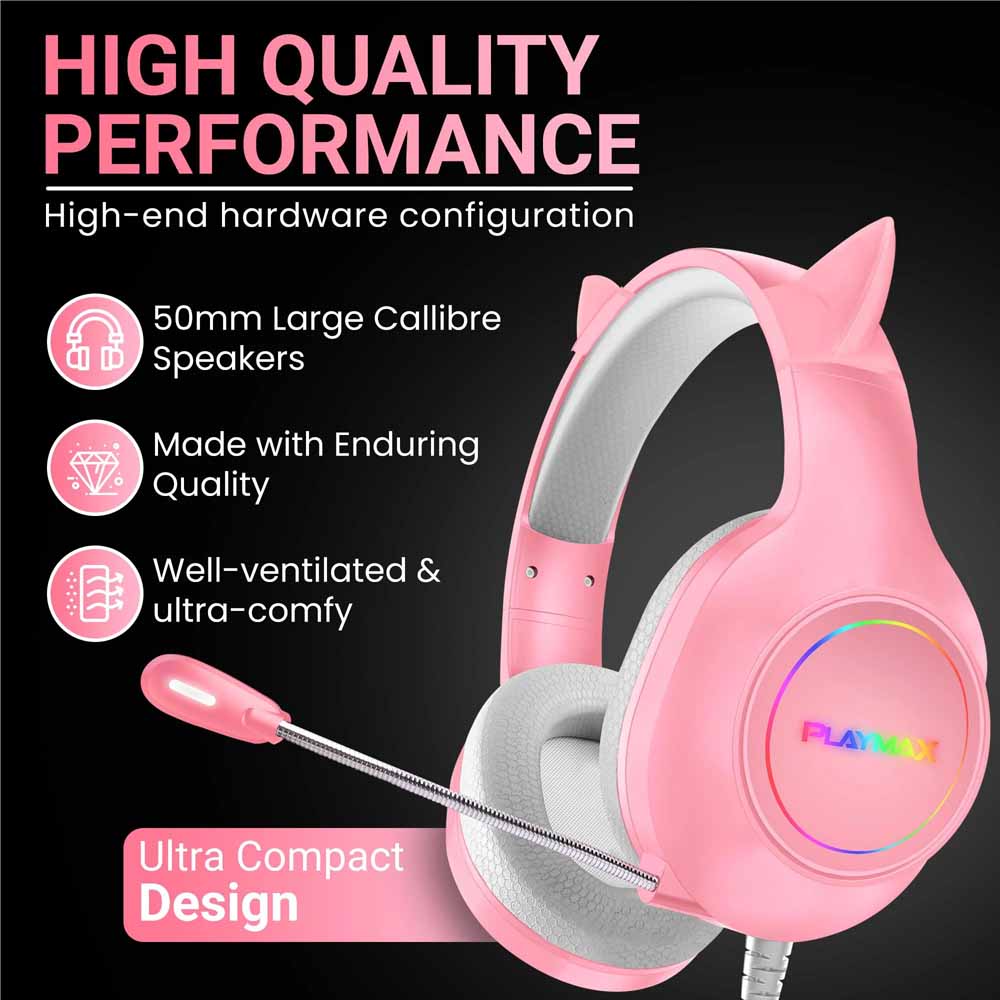 Playmax RGB Cat Ear Gaming Headset Ver. 2 - Pink - Packshot 2