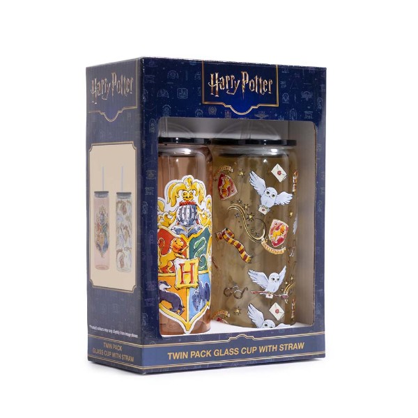 Harry Potter - Hogwarts Glass Cup with Straw Twin Pack - Packshot 2