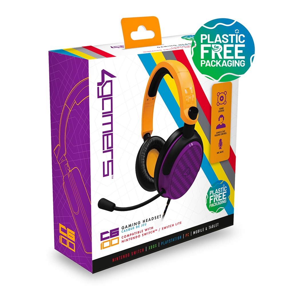 4Gamers C6100 Gaming Headset Neon Orange & Purple Nintendo Switch