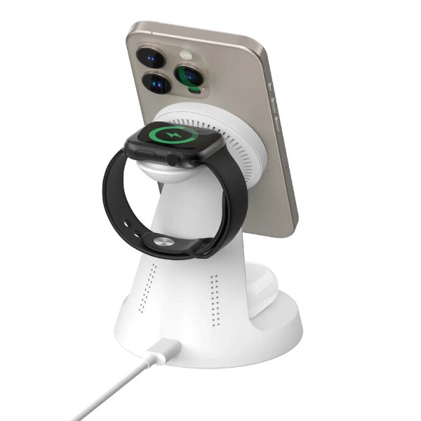 Laser - 3 in 1 Wireless Charging Stand - White - Packshot 3