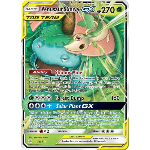Pokemon - TCG - SM - Cosmic Eclipse - Venusaur & Snivy GX Holofoil