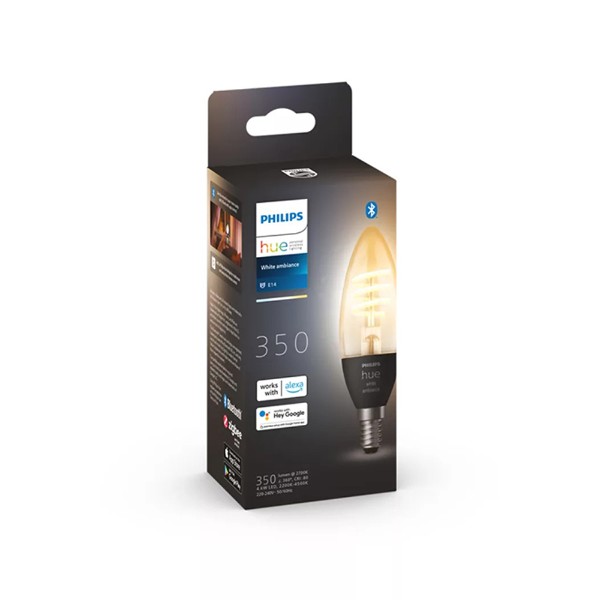 Philips - Hue White Ambiance Filament E14 Candle-Shaped Smart Bulb - Packshot 4