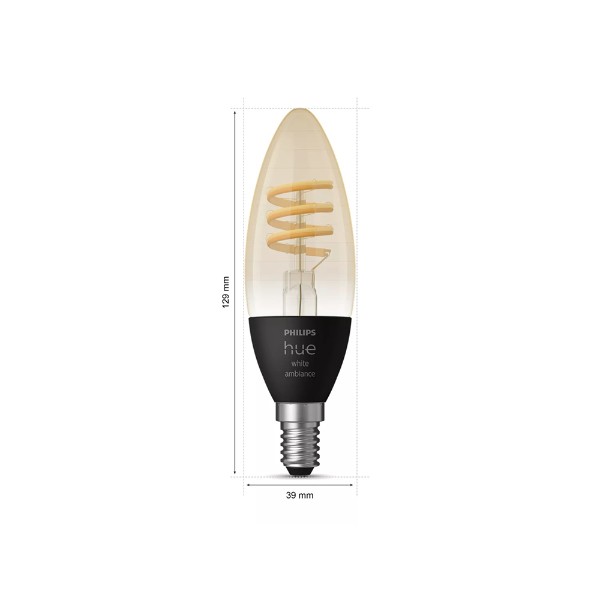Philips - Hue White Ambiance Filament E14 Candle-Shaped Smart Bulb - Packshot 3