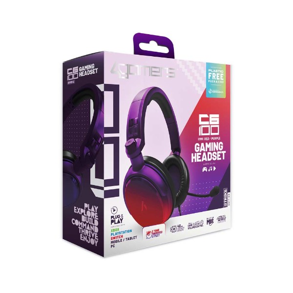 4Gamers C6-100 Gaming Headset - Strike Red & Purple - Packshot 2