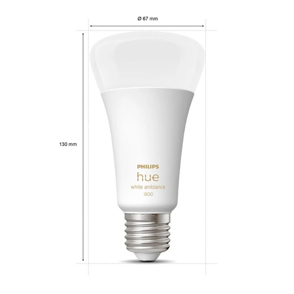 Philips - Hue White Ambiance A67 - E27 / ES 1600Lm Smart Bulb