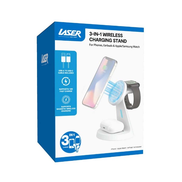 Laser - 3 in 1 Wireless Charging Stand - White - Packshot 5