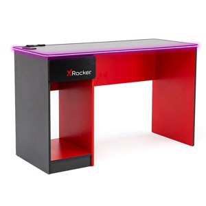 X Rocker Carbon-Tek Desk with Wireless Charging and LED Lights - Black