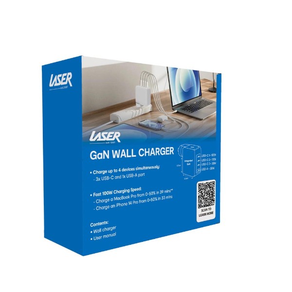 Laser 100W GaN USB-C and USB-A Wall Charger - Packshot 3