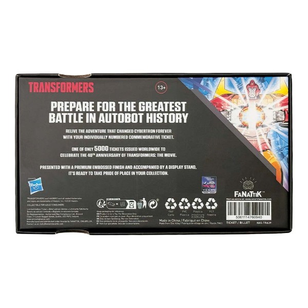 Transformers - Transformers: The Movie - 40th Anniversary Limited Edition Metal Replica Movie Ticket - Packshot 4