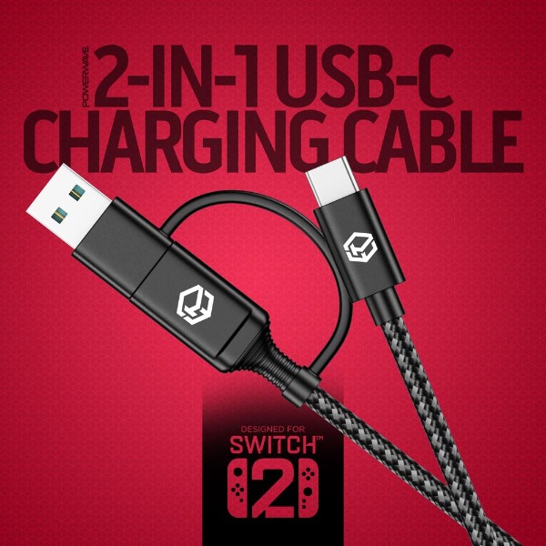 Powerwave - 2-in-1 2M USB-C Charging Cable with USB-A Adapter for Nintendo Switch 2 - Packshot 5