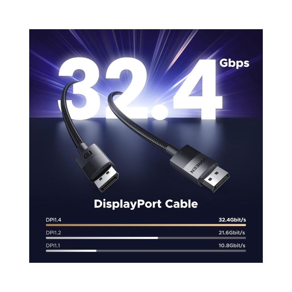 UGREEN 80390 DisplayPort 1.4 Male to Male Braided Cable 1m - 8K 4K 2K Dynamic HDR HDCP 2.2 - Packshot 3