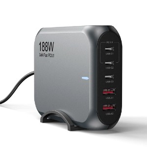 USP 188W Five Ports USB-C PD GaN Wall Charger - Black