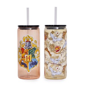 Harry Potter - Hogwarts Glass Cup with Straw Twin Pack
