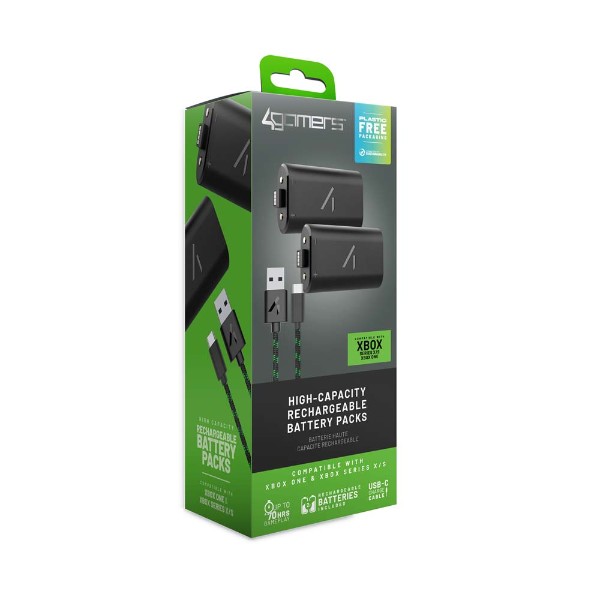 4Gamers - XBOX Wireless Controller Twin Play & Charge High Capacity Battery Packs - Black - Packshot 2