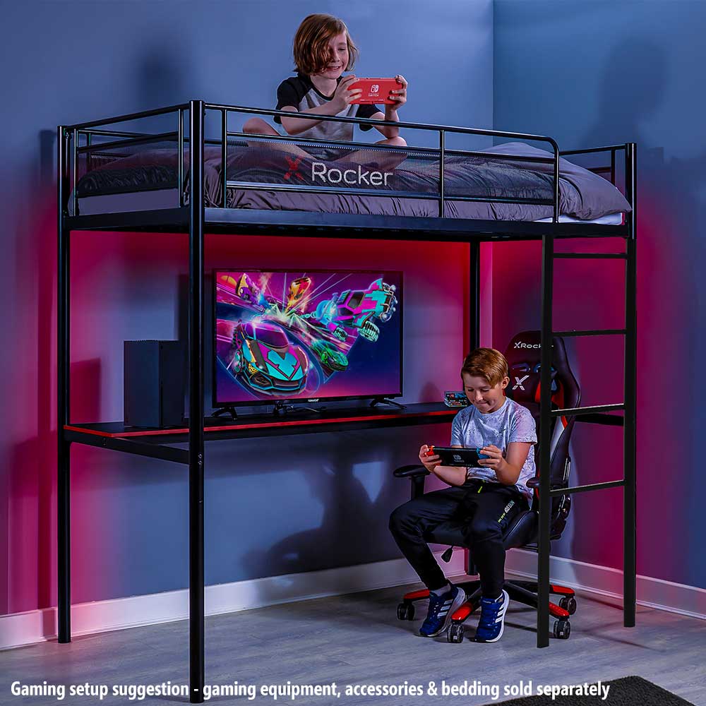 X Rocker HQ High Sleeper Loft Bunk Gaming Bed with Large Desk PC EB