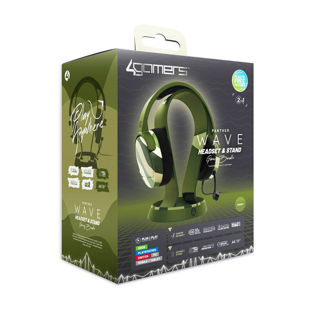 4Gamers Panther Gaming Headset Wave Forest + Headset Stand with Base - Packshot 2