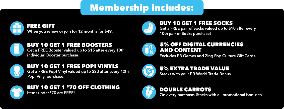 EB World PLUS membership includes a ton of amazing benefits - Including a Free Gift when you join for 12 Months!