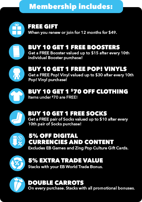 EB World PLUS membership includes a ton of amazing benefits - Including a Free Gift when you join for 12 Months!
