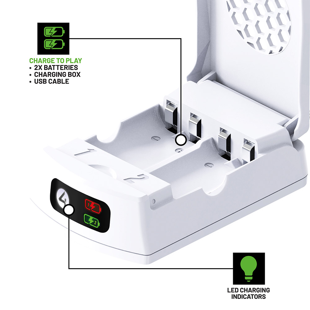 4Gamers Dual Rechargeable Battery Packs with Charging Box & Cable White Xbox Series X EB