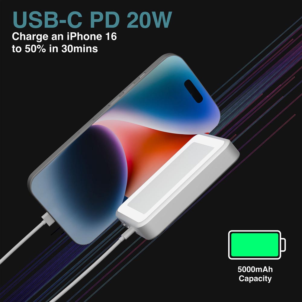 Laser ChargeCore 5000mAh Selfie Powerbank - White - Screenshot 3