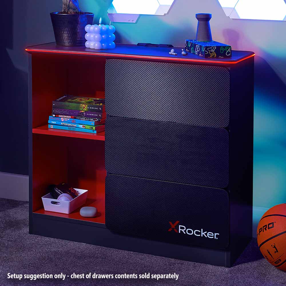X Rocker Carbon-Tek Chest of 3 Drawers with LED Lights - Black - Screenshot 1