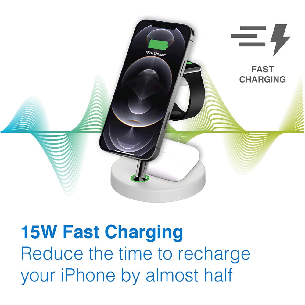 Laser 3 in 1 Wireless Charging Station - White - Screenshot 2