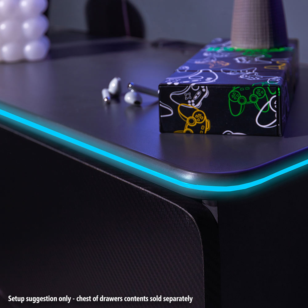 X Rocker Carbon-Tek Chest of 3 Drawers with LED Lights - Black - Screenshot 2