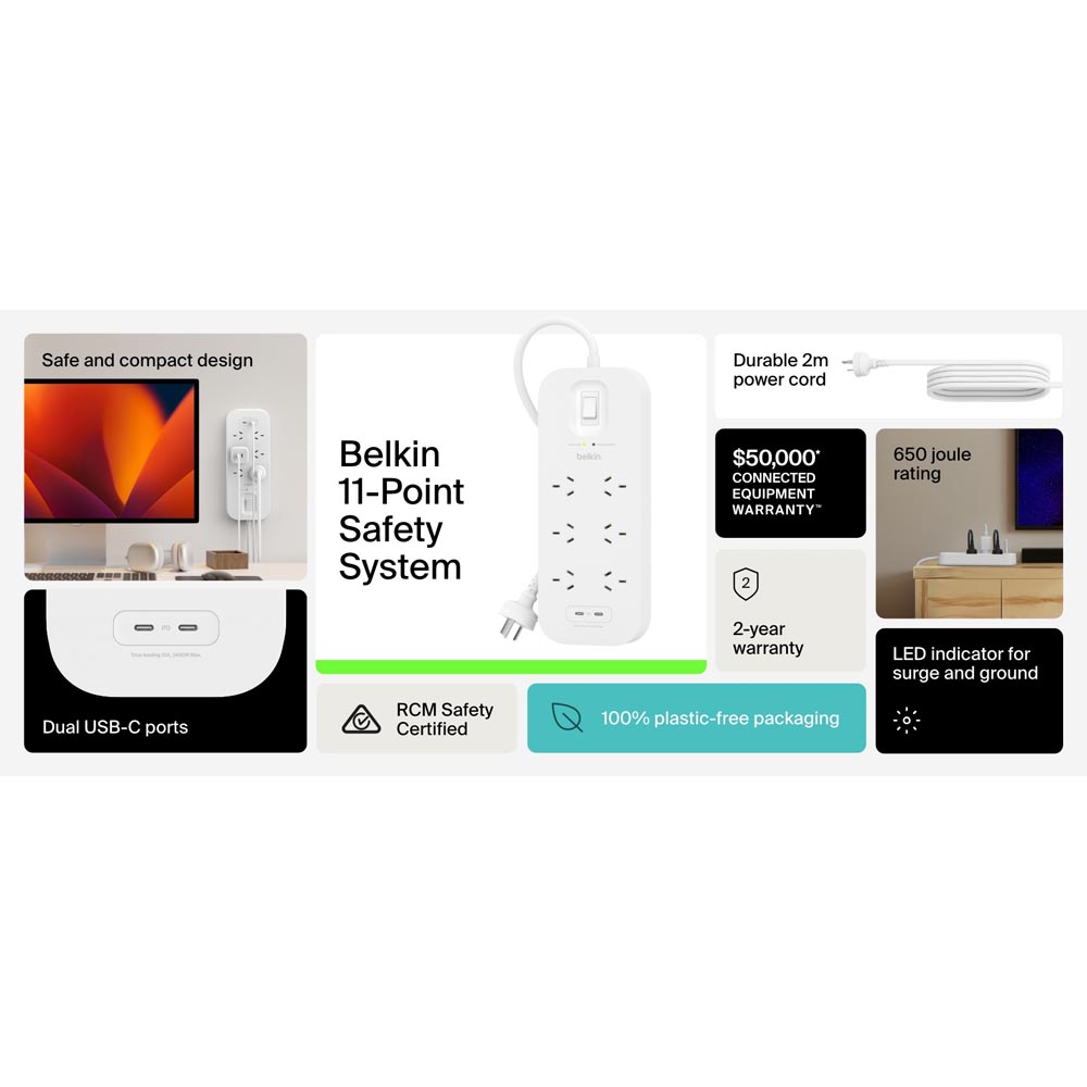 Belkin - Connect 6-Outlet 2 USB Surge Protector - Screenshot 9